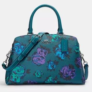 Coach Lillie Carryall With Jumbo Floral Print in Deep Turquoise Teal Satchel